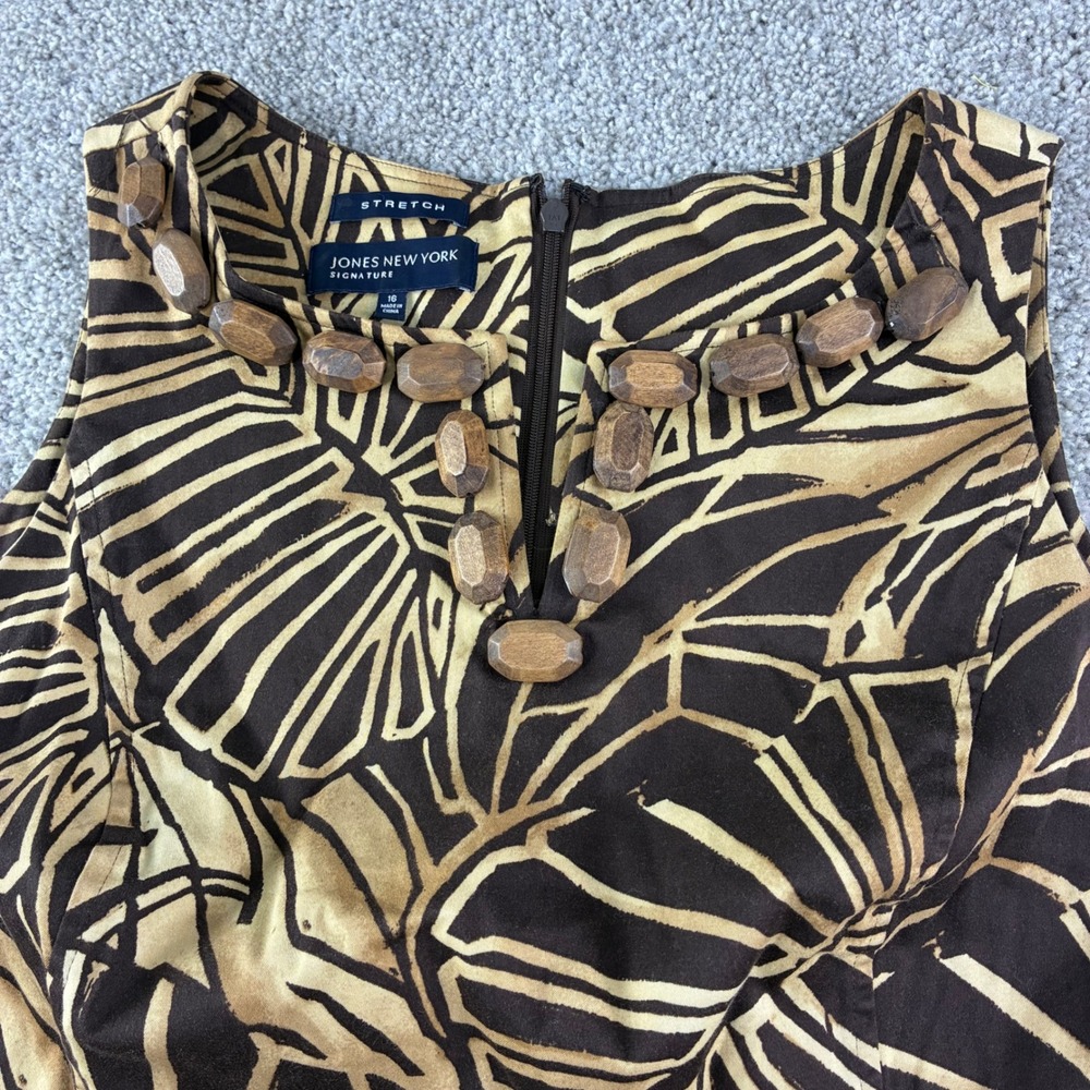 Neutral Leaf Print Sheath Dress Womens 16‎ Sleeveless Tropical Resort Minimal